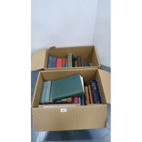 107 - Two cartons containing miscellaneous books to include Scottish interest, palaeontology, novels, chil... 