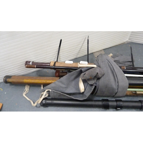 108 - Fishing equipment to include waders, modern carbon rods, spinning reel and a bag containing flies an... 