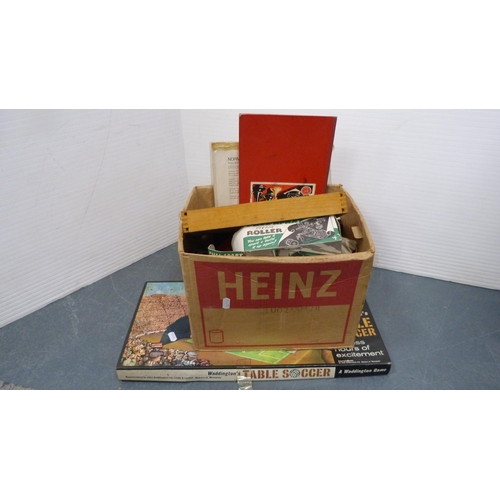 109 - Carton containing games, toys, building bricks, Tri-ang 'Teachem' spelling bricks etc.