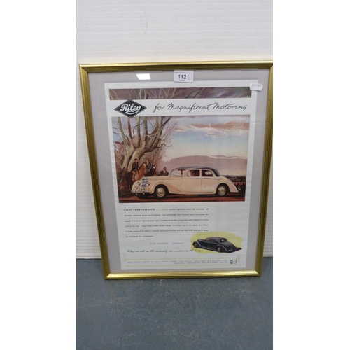 112 - Group of prints to include reproduction print poster for Riley 'For Magnificent Motoring', landscape... 