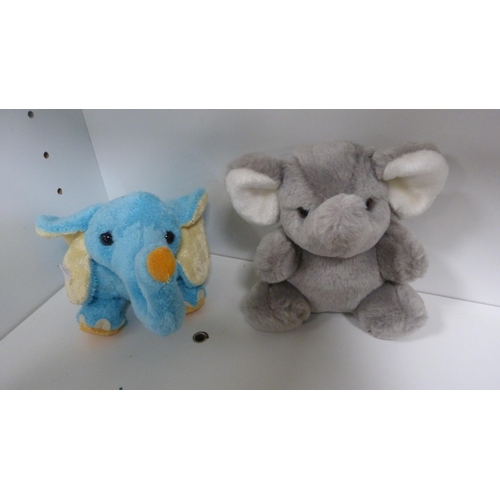 117 - Small Steiff elephant and other stuffed animals.  (8)