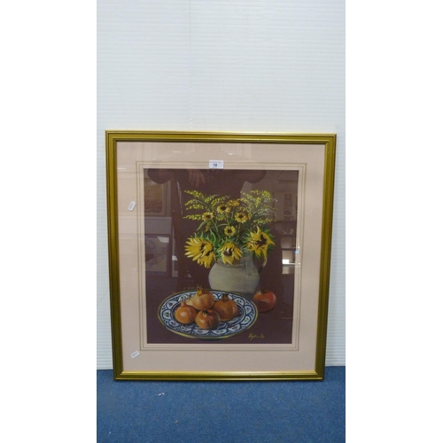 18 - Hugh Bryden'Sunflowers and Pomegranates', still lifeSigned, pastel.