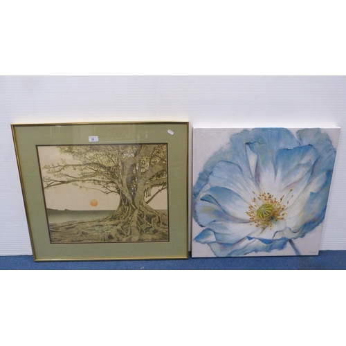 20 - M ArthTropical Fig TreePrint, also a modern still life by A Fletcher and a canvas of poppies.  (3)... 