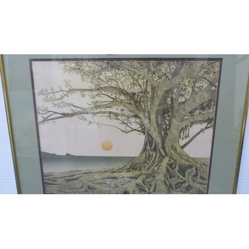 20 - M ArthTropical Fig TreePrint, also a modern still life by A Fletcher and a canvas of poppies.  (3)... 