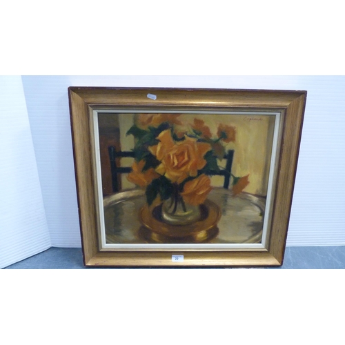 22 - DR CoplandYellow roses, still lifeSigned, oil on canvas.