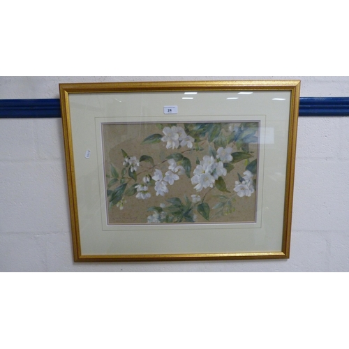 24 - Chris MeadowsStill life of cherry blossomsSigned watercolour, framed and glazed.... 