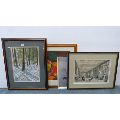 25 - Print after the original, still life print of vegetables, print of the Long Gallery, Haddon Hall, De... 