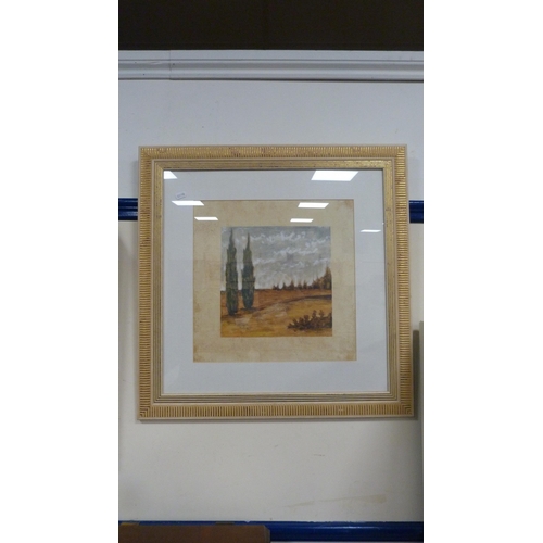 3 - Landscape scene print, framed and glazed, and a contemporary gilt wall mirror.  (2)