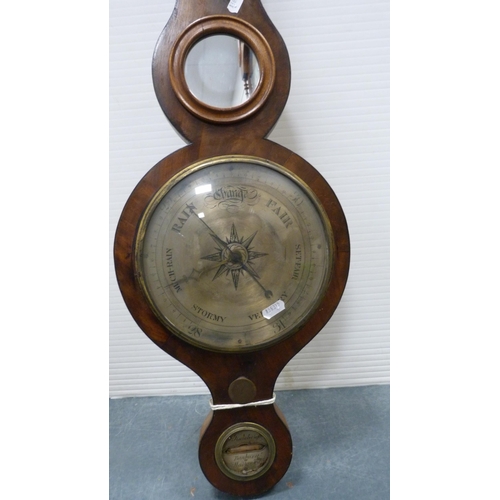 34 - 19th century stick barometer, lacking glass cover, and a 19th century mahogany wheel barometer. ... 