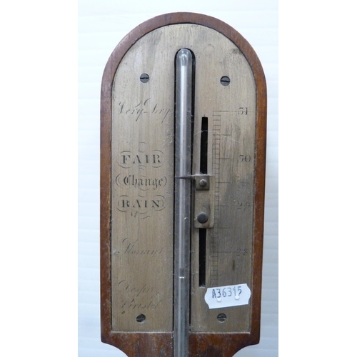 34 - 19th century stick barometer, lacking glass cover, and a 19th century mahogany wheel barometer. ... 