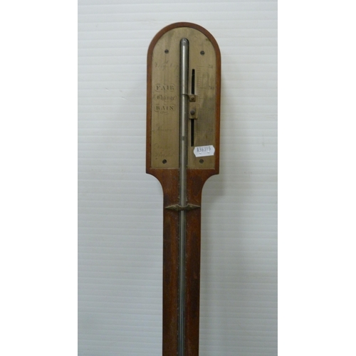 34 - 19th century stick barometer, lacking glass cover, and a 19th century mahogany wheel barometer. ... 