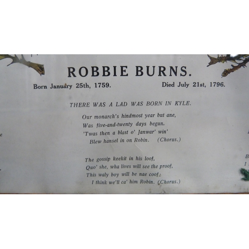 4 - 'There Was a Lad Who Was Born in Kyle', portrait of Robert Burns, colour print with poem below, 48cm... 