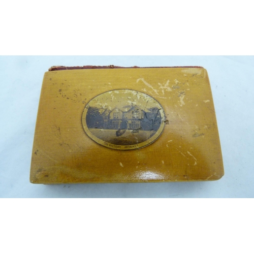 404 - White metal KOSB cap bag, and a small Sir Walter Scott song book with Mauchline covers to front and ... 