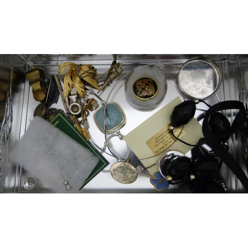 408 - Box of jewellery and collectables to include Pedigree dolls and a pair of child's shoes.
