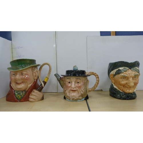 41 - Large Royal Doulton character jug, 'Granny', large Beswick character jug, 'Tony Weller', and a Beswi... 