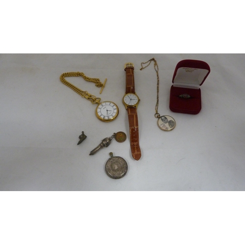 414 - Victorian lady's silver-cased fob watch with enamel dial, 32g gross, rolled gold photo pendant on ch... 