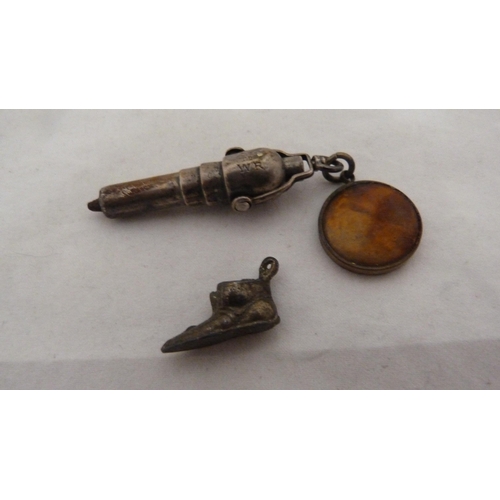 414 - Victorian lady's silver-cased fob watch with enamel dial, 32g gross, rolled gold photo pendant on ch... 