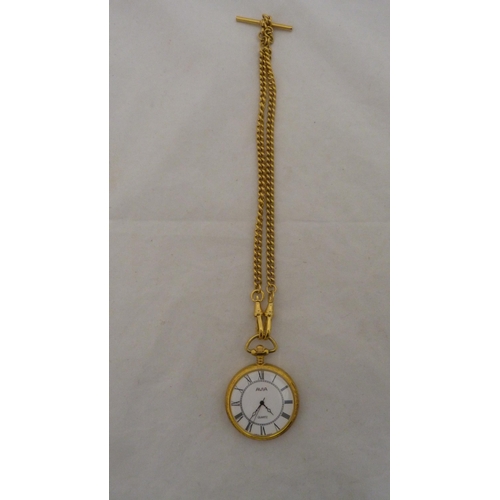 414 - Victorian lady's silver-cased fob watch with enamel dial, 32g gross, rolled gold photo pendant on ch... 