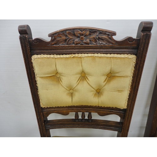 426 - Three matching mahogany dining chairs, c. early 20th century, upholstered in later mustard stuff-ove... 