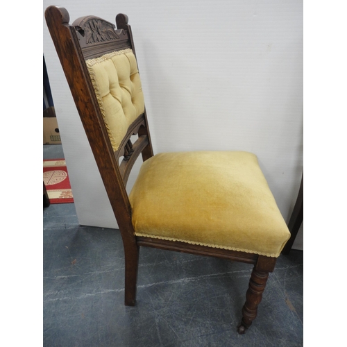 426 - Three matching mahogany dining chairs, c. early 20th century, upholstered in later mustard stuff-ove... 