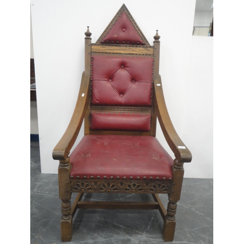 434 - Oak button-back throne armchair.