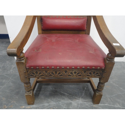 434 - Oak button-back throne armchair.