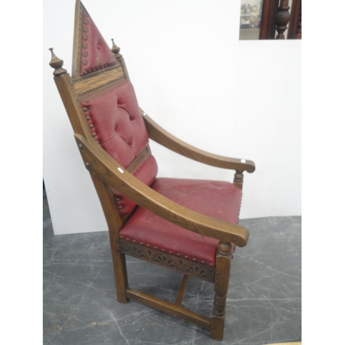 434 - Oak button-back throne armchair.