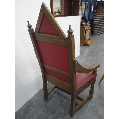 434 - Oak button-back throne armchair.