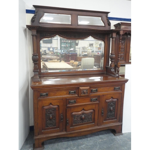 436 - Early 20th century mahogany mirror-back sideboard, the mirrored back on fluted column supports, the ... 