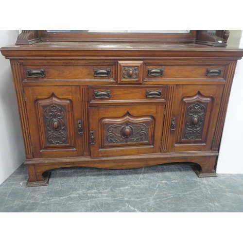 436 - Early 20th century mahogany mirror-back sideboard, the mirrored back on fluted column supports, the ... 