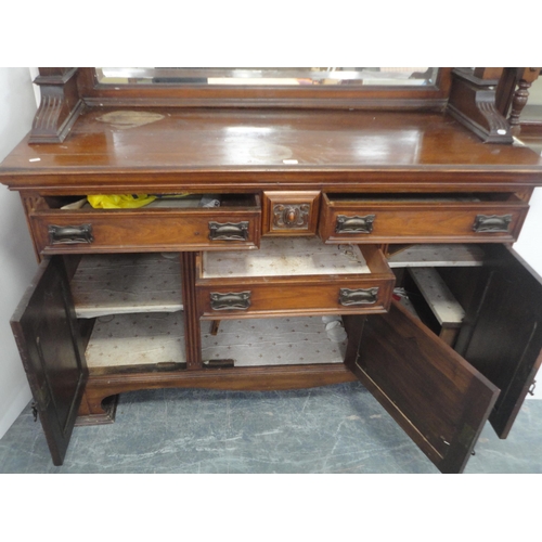 436 - Early 20th century mahogany mirror-back sideboard, the mirrored back on fluted column supports, the ... 