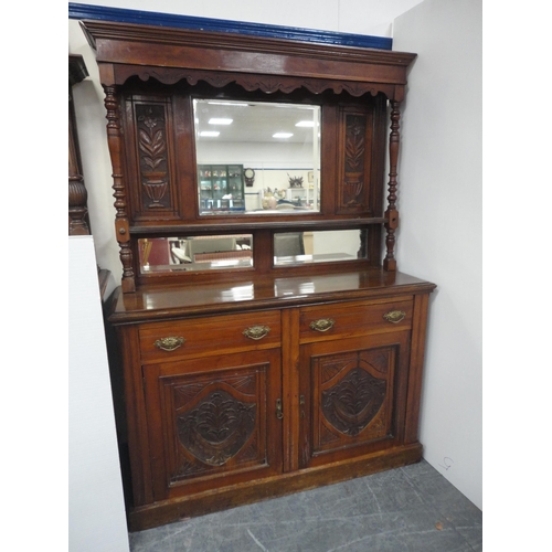 437 - Late Victorian mahogany mirror-back sideboard on turned column supports, the base with two short dra... 