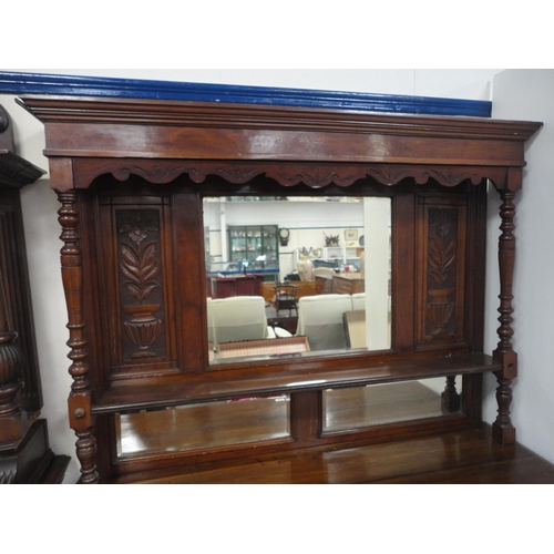 437 - Late Victorian mahogany mirror-back sideboard on turned column supports, the base with two short dra... 