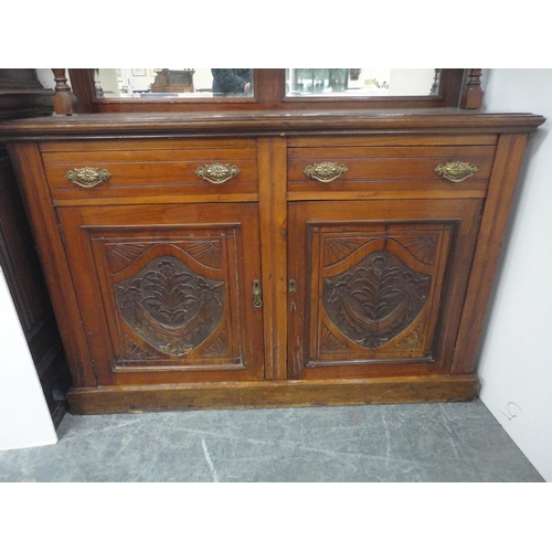 437 - Late Victorian mahogany mirror-back sideboard on turned column supports, the base with two short dra... 