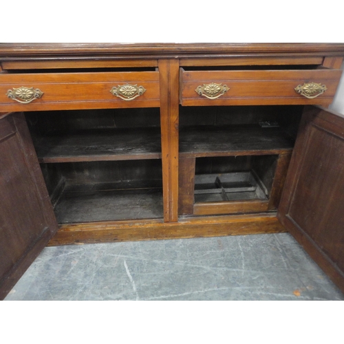 437 - Late Victorian mahogany mirror-back sideboard on turned column supports, the base with two short dra... 