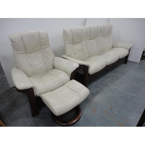 439 - Ekornes stressless three-piece suite to include a three-seater reclining settee, recliner armchair a... 