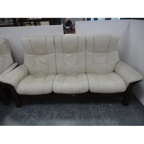 439 - Ekornes stressless three-piece suite to include a three-seater reclining settee, recliner armchair a... 