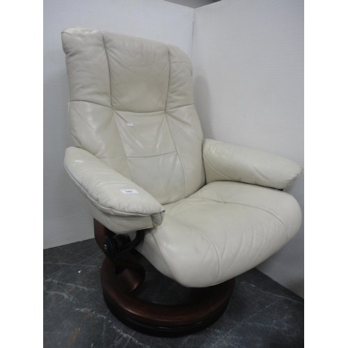 440 - Contemporary stressless style recliner armchair and footstool.  (2)