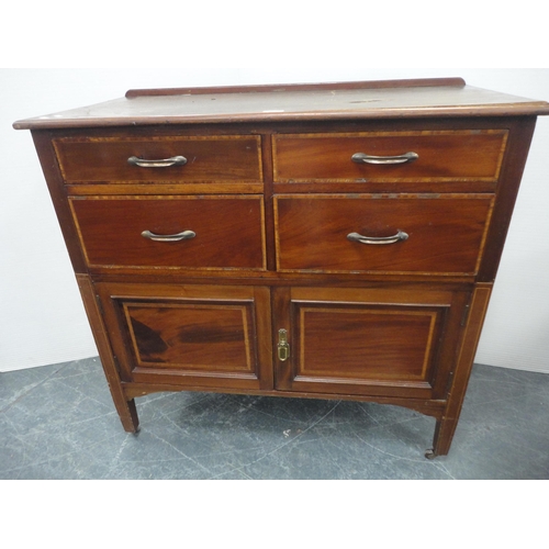 446 - Cupboard chest of four drawers with two doors below, label to interior.