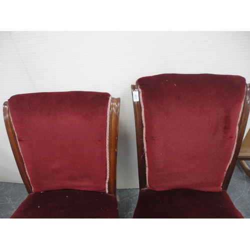 450 - Set of four Victorian mahogany dining chairs of graduated sizes, upholstered in later red velour, on... 