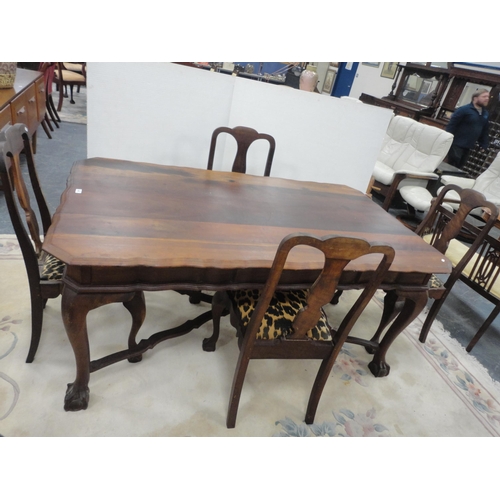 456 - Chippendale-style dining suite comprising dining table, four chairs and a sideboard.  (6)