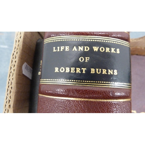 46 - Carton containing Burns-related books to include 'The Life and Works of Robert Burns', half calf bou... 