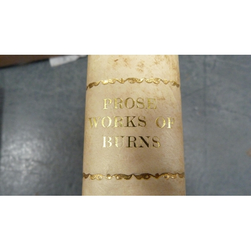 46 - Carton containing Burns-related books to include 'The Life and Works of Robert Burns', half calf bou... 