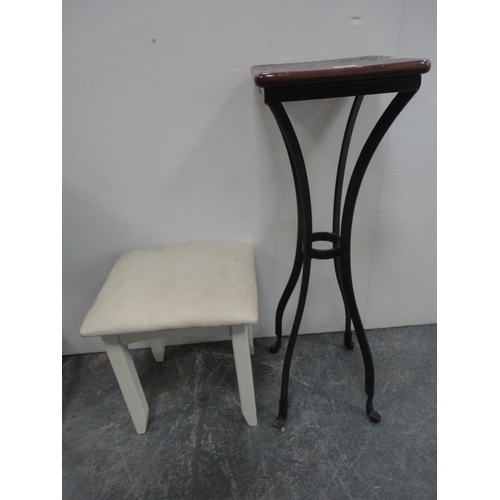 462 - Metal-framed plant stand and a dressing table stool.  (2)