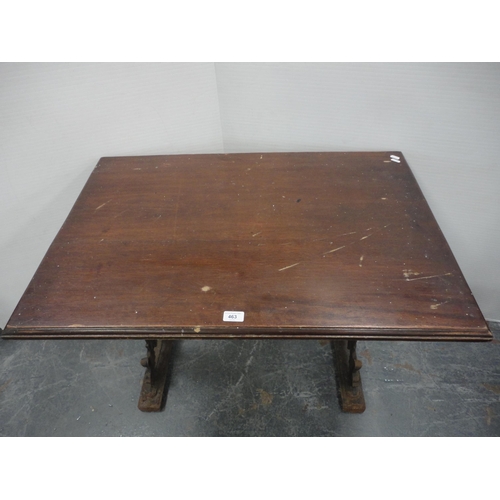 463 - Metal pub table with oak rectangular top.