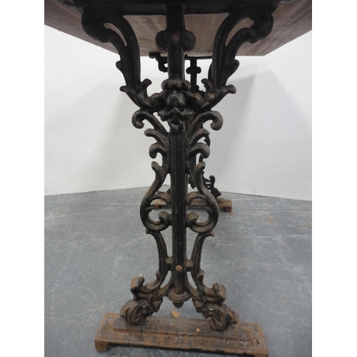 463 - Metal pub table with oak rectangular top.