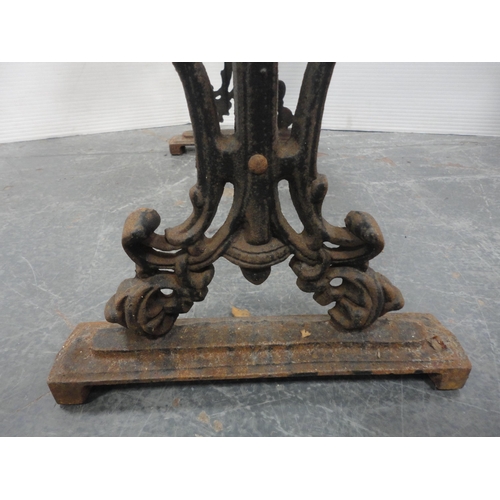 463 - Metal pub table with oak rectangular top.