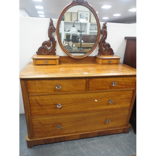 472 - Late Victorian mahogany dressing chest of two short and three long drawers.