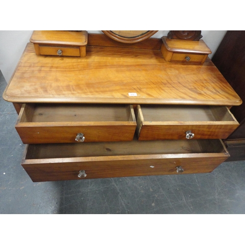 472 - Late Victorian mahogany dressing chest of two short and three long drawers.