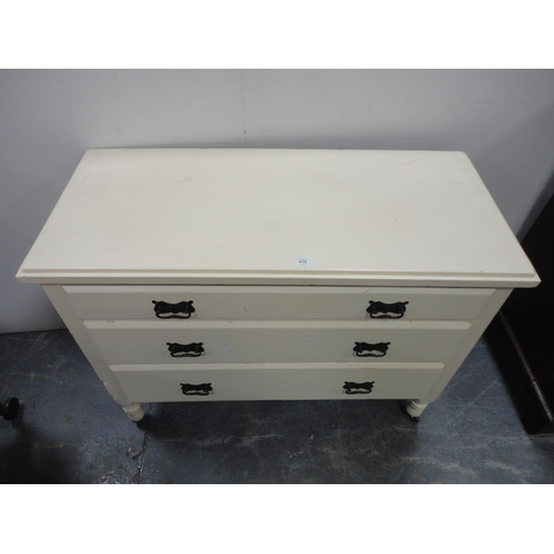 475 - White painted chest of three drawers.